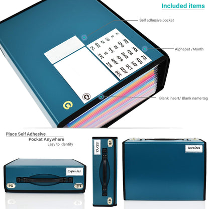 CNK Accordion File Folders with 24 Pockets Organizer for Document Paper Storage Folder Documents Expanding Binder Folio Pocket Receipt Filing Expandable Files Dividers Labels Letter Durable Handle