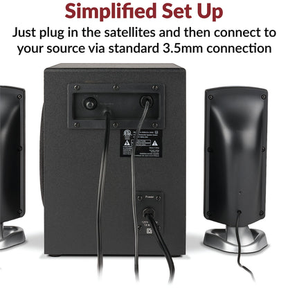 Cyber Acoustics CA-3090 2.1 Speaker System with Subwoofer with 18W of Power – Easy Setup and Convenient Controls, Great for Music, Movies, and Gaming