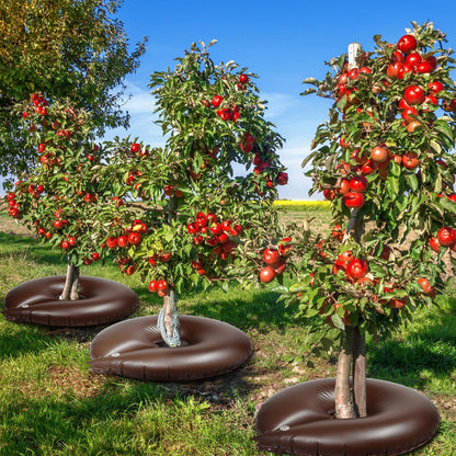 TaoBary 2 Pcs 10 Gallon Tree Watering Ring Bag Slow Release Watering Bag Deep Root Automatic Drip System PVC Drip Irrigation Pouch Donuts for Newly Planted Multi Trunk Trees Shrubs (Brown)