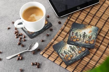 Caroline's Treasures Zombies Spooky Halloween Foam Coaster Set of 4 Cup Coasters for Indoor and Outdoor, Coaster for Tabletop Protection, Anti Slip, Mouse pad Material