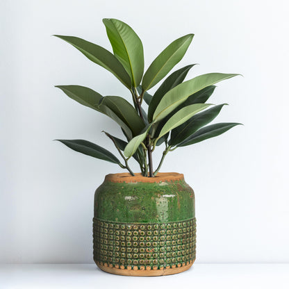 Creative Co-Op Round Terra-Cotta Hobnail Planter Vase with Heavily Distressed Finish, Green