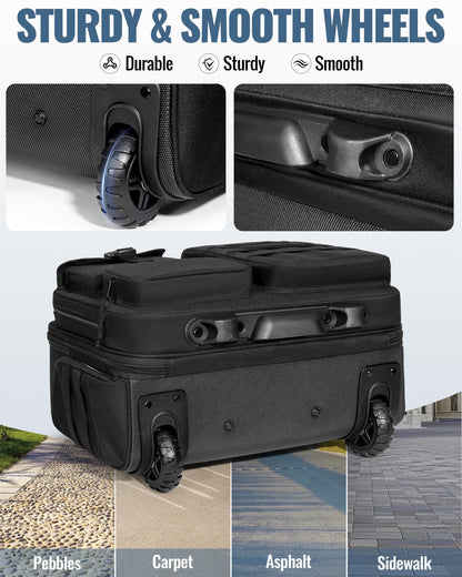 Trahzia Rolling Tactical Messenger Bag, 17.3 Inch Briefcase with Wheels for Men, Wheeled Military Laptop Bag for Work Commute Flight, Black