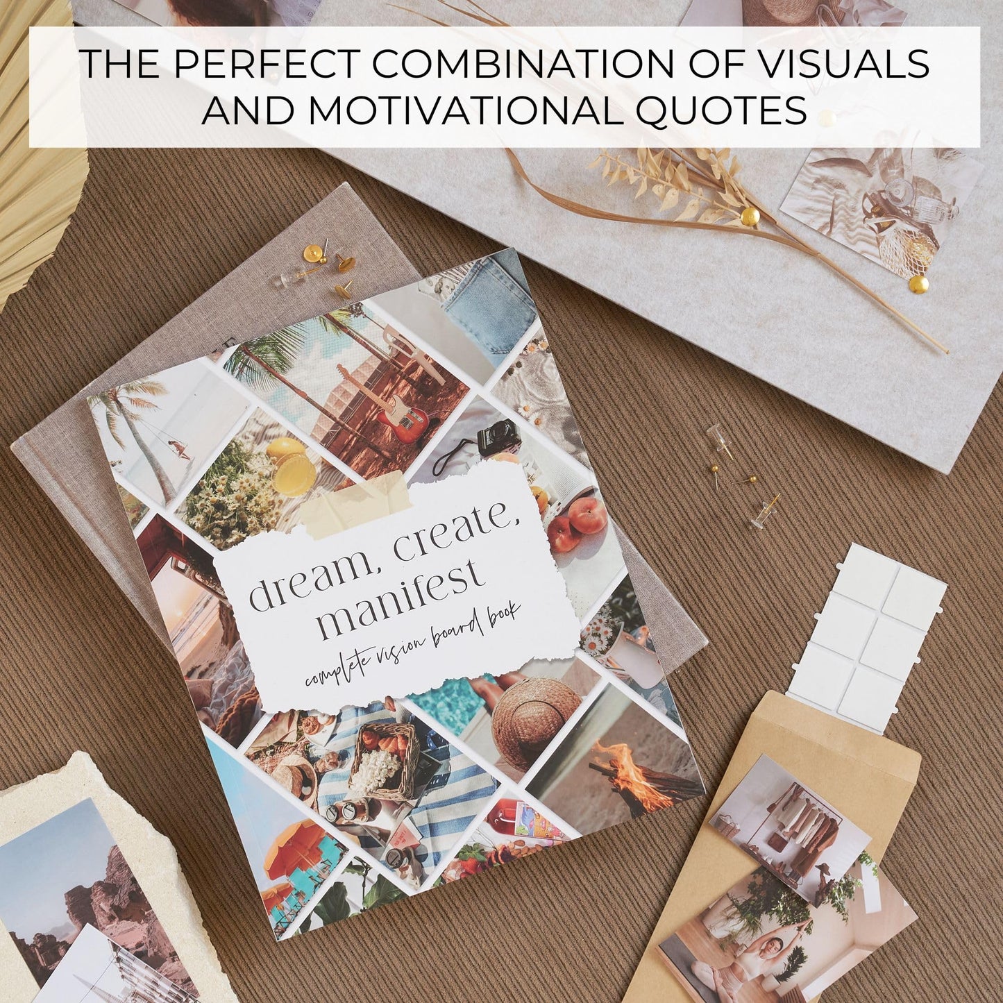 Inspirational Vision Board Kit – Complete Set with Vision Board Book & Felt Board, Motivational Pictures & Quotes to Map Your Goals & Dreams - The Perfect Supplies to Visualize Goal Setting & Success