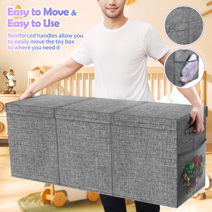 Mabahoo Extra Large Toy Box Chest with Lids, Collapsible Sturdy Kids Toy Storage Organizer Boxes for Boys Girls, 40"x14"x16", Toybox Storage Bins Basket for Living Room, Bedroom, Nursery, Gray