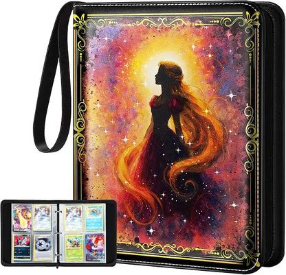 for 4 Pocket Card Binder for 400 Cards - Large Capacity Trading Card Collection Album Folder with Zipper for Men Boys Teens Girls Kids Cute Long Hair Design for Sports Cards Game Cards
