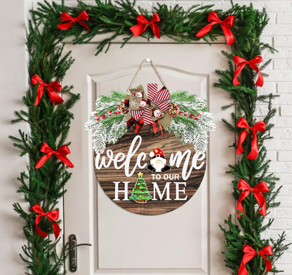 Interchangeable Welcome Sign for Front Door with 4 Seasonal Wreaths 21 Changeable Icons, Farmhouse Rustic Outdoor Welcome Signs Porch, Spring Winter Fall Decorations for Home House Warming Gifts