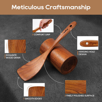 KLYRO Kitchen Utensils Set, 7 Piece Premium Cooking Utensils Set, Durable Non-Stick Wooden Spoons for Cooking, Kitchen Essentials for New Home