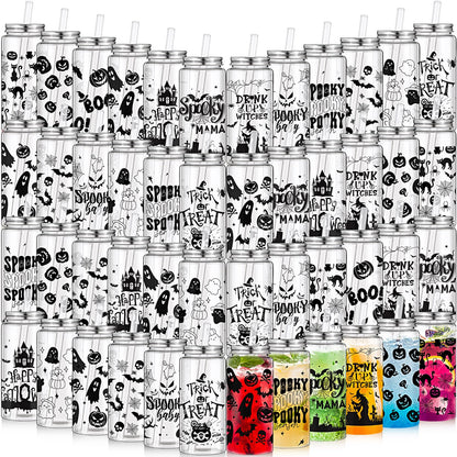 Pickmesh 48 Pcs Halloween Cups 13.5 oz Ghost Spooky Plastic Cups with Lids and Straws Bulk for Halloween Party Supplies Pumpkin Skinny Drinking Tumblers Mugs Gifts for Women