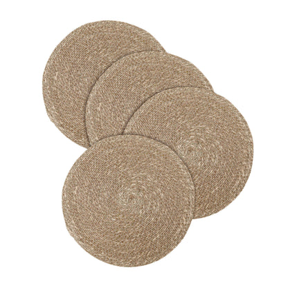 Hausattire Round Woven Placemats Set of 4 - Natural, Seagrass Heat Resistant Table Mats for Wedding, Restaurants, Party | Rattan Boho Easy Clean Circle Spring Easter Placemat for Kitchen - 14 Inches