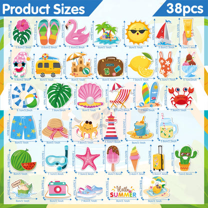 Fecheche Large Size Cute Fridge Magnets for Toddlers, Preschool Spelling Learning Education Refrigerador Magnetic Toy (Summer 38pcs)