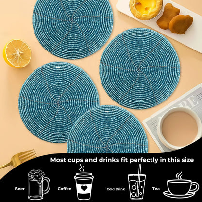 Handmade Beaded Bar Drink Tabletop Protection Coasters - Set of 4 - Halloween Harvest Autumn Fall Thanksgiving Holiday Christmas Xmas Celebration Festive Party 4" Round - Teal
