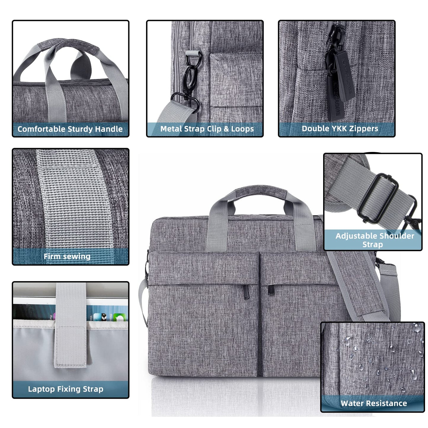 KINGSLONG 17.3 inch Laptop Briefcase Bag, Laptop Shoulder Bag for Men Women, Water Resistant Business Crossbody Bag with Shoulder Strap, Computer Bag for Asus Acer Dell Thinkpad, Grey