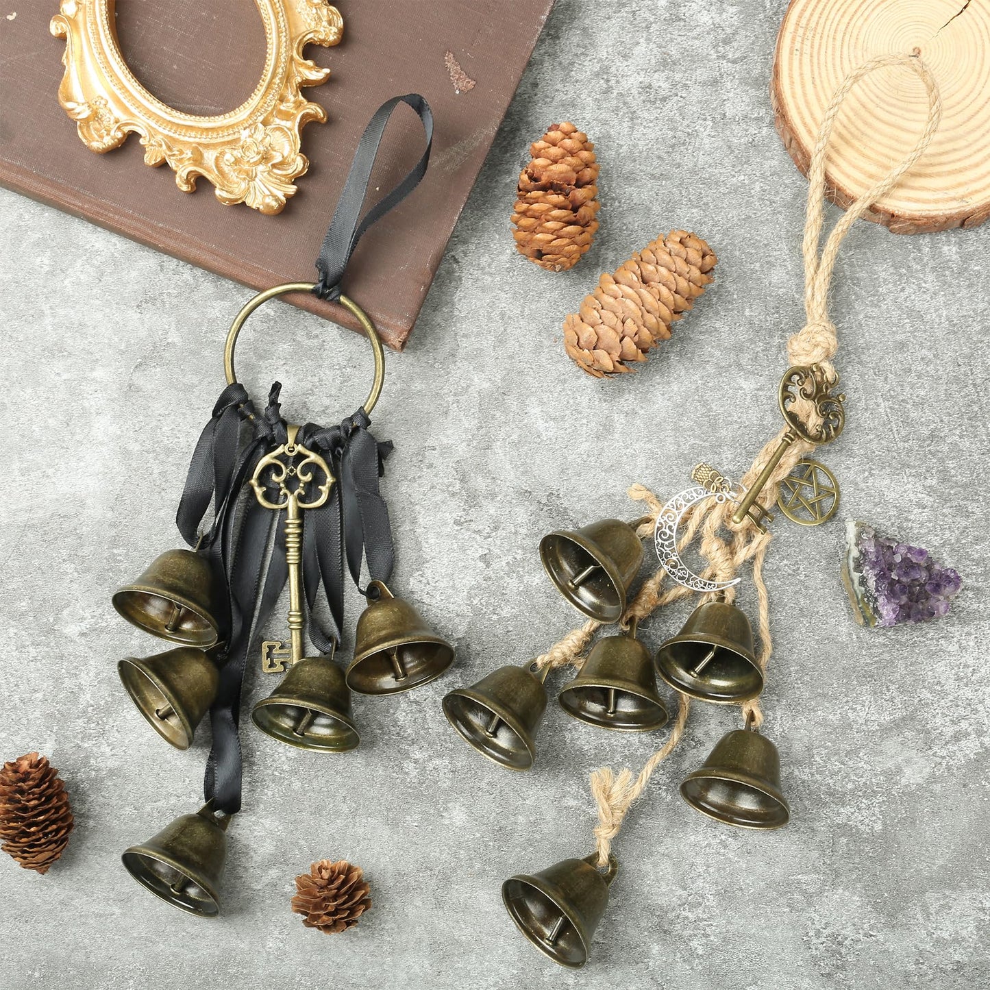 2 Pieces Witch Bells for Door Knob, Witch Wind Chimes Hanger Protection, Witchcraft Supplies Witchy Things, Magic Witching Bell Wreath Decor for Home Door Room