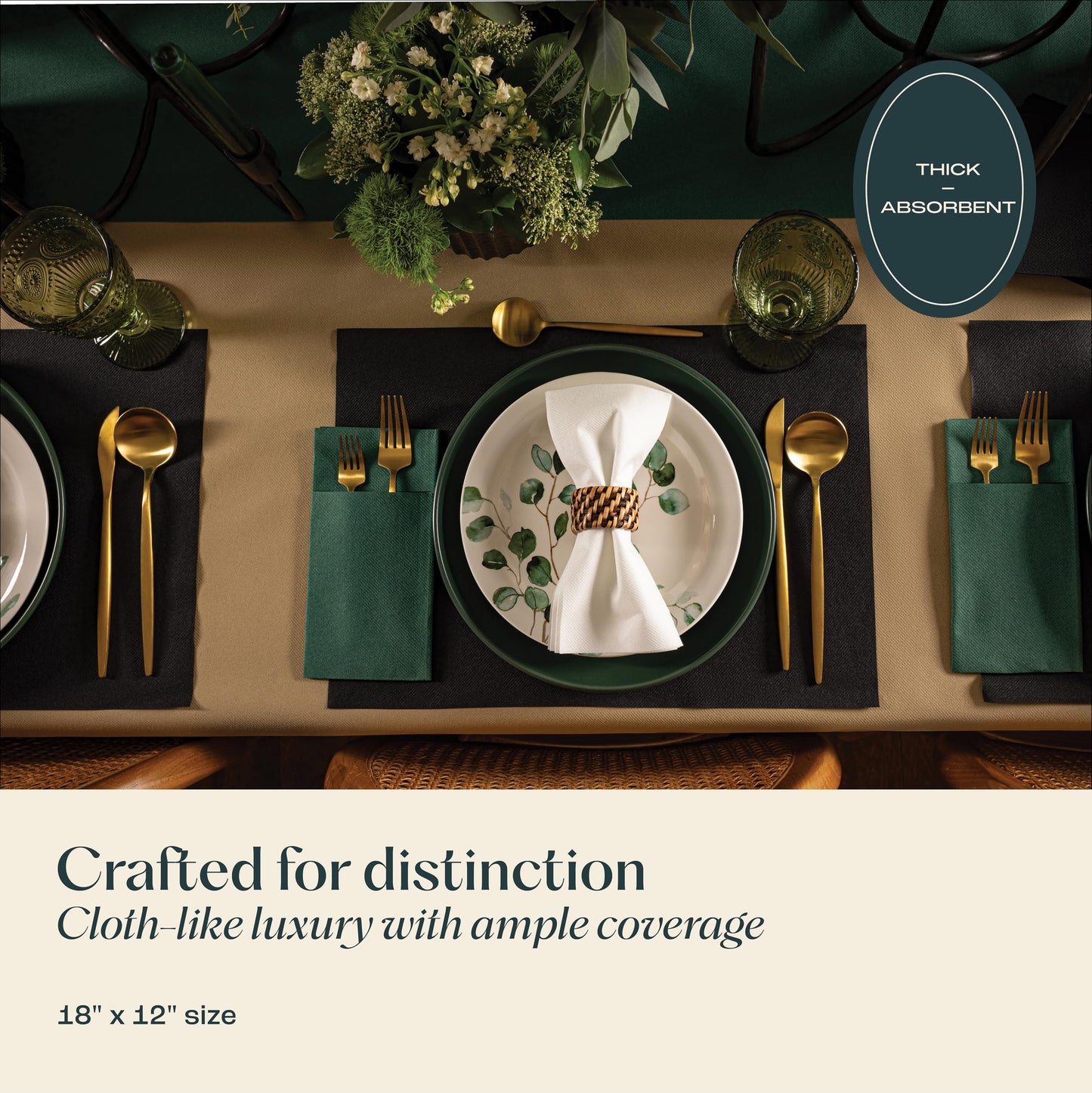 Disposable Champagne Paper Placemats for Dining Table - 100-Pack 18" x 12" Cloth-Like Rectangle Paper Placemats for Baby, Kids, Party Or Weddings.