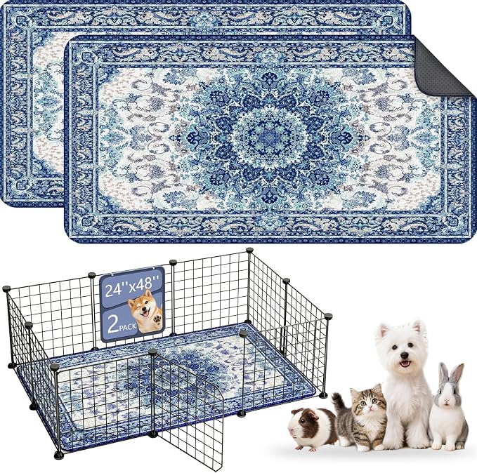 Washable Pee Pads for Dogs, Reusable Puppy Potty Training Pads, Ultra-Absorbent Thick Waterproof Leak-Proof Non-Slip Pads & Mat for Crate, Playpen, Floor, Whelping & Housebreaking , 2 Pack 24"x48"