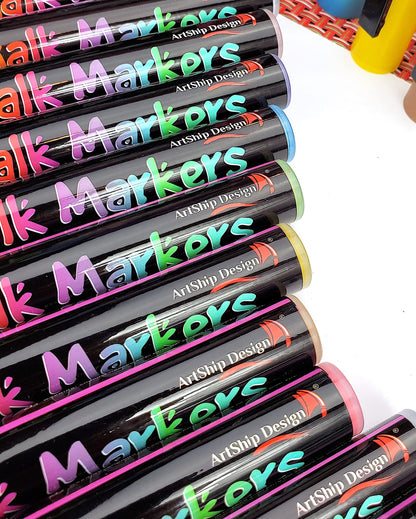 18 Metallic Chalk Markers - Double Pack of Both Fine and Reversible Medium Tip Liquid Chalk Pens Wet Erasable - Menu Boards, Glass, Windows, White Boards, Mirrors, Chalk Boards, Plastic