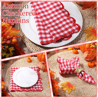 SmoothNovelty 12 Pack Buffalo Plaid Cloth Napkins 18x18 Inch Checkered Cloth Napkins Scalloped Soft Cotton Table Mat Washable Reusable for Dinner Wedding Holiday Birthday Parties (Classic,Red)