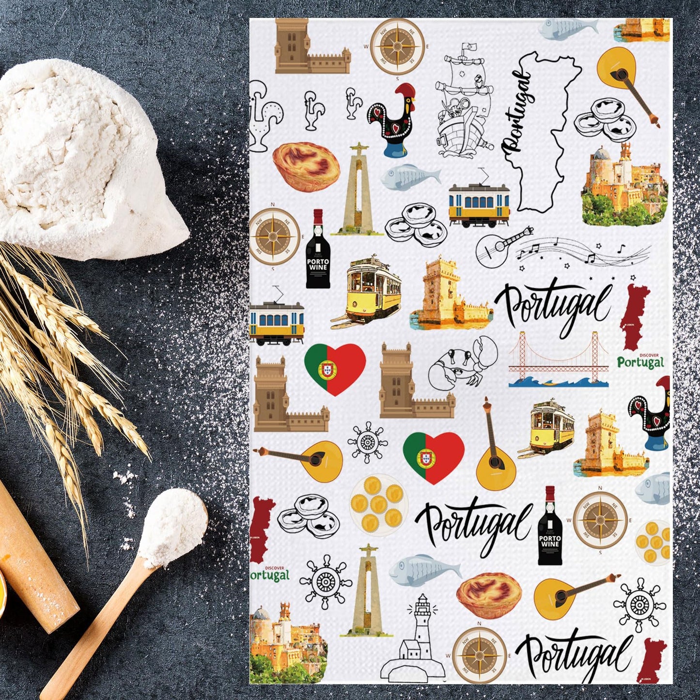 JNIAP Portugal Kitchen Towel Portugal Gifts Portuguese Kitchen Towels Portugal Housewarming Gift Portugal Dish Towels(Portuga KT)
