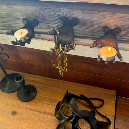 Zeckos Set of 3 Cast Iron Creepy Hand Decorative Wall Hooks, Antique Black Distressed Gothic Decor for Light Items, 2.25 x 3.25 x 4 Inch, Indoor Entryway, Bedroom, Jewelry and Keys