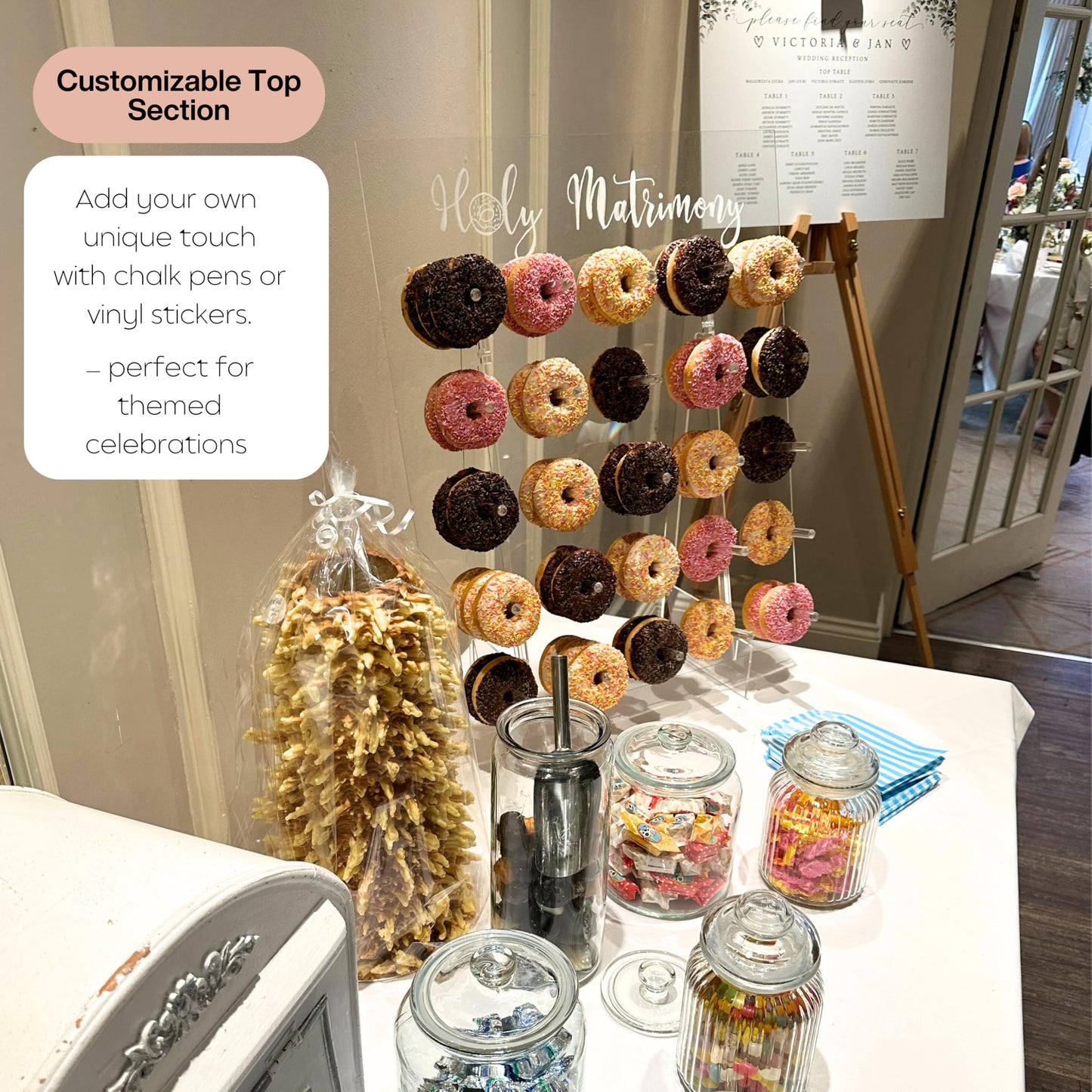 Donut Wall Display Stand - Acrylic Donut Stand Holds 50 Donuts | XL Donut Board Display | Large Donut Wall Stand for Party & Wedding | Donut Holder Stand Party Decor (26x22in - Plain Design)