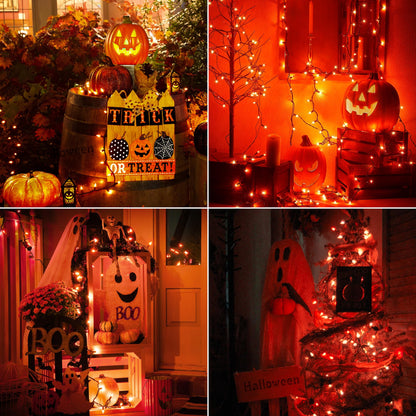 Hopolon Orange Halloween Lights, 2PACK 13ft 50 Orange Lights String,120V Fall String Light, Plug in Green Wire Fall Light Waterproof for Spooky Thanksgiving Party Decor(2pcs)