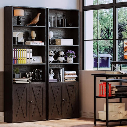 IRONCK Industrial Bookshelves and Bookcases with Doors Floor Standing 6 Shelf Display Storage Shelves 70 in Tall Bookcase for Home Office, Living Room