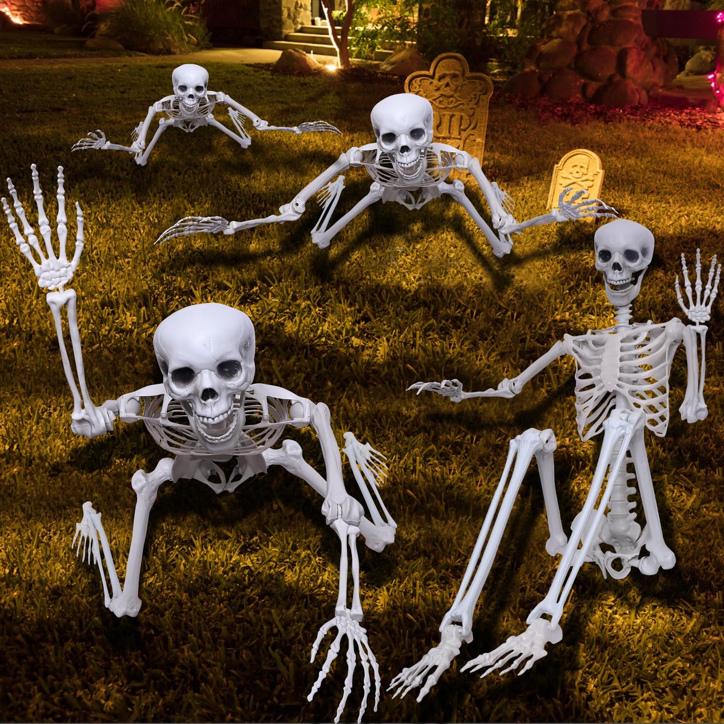 5.9Ft Halloween Life Size Skeleton Posable Skeleton Full Body Plastic Human with Adjustable Joints for Outdoor Indoor Halloween Decoration