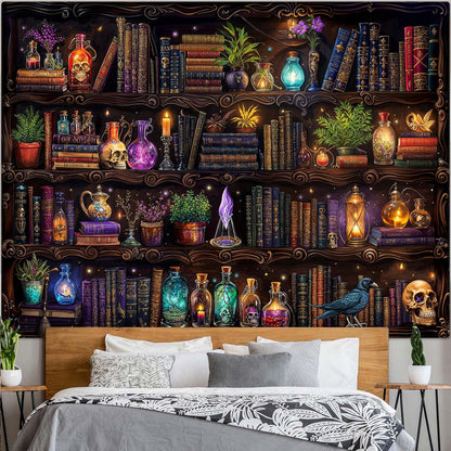 Spenlife Witch Bookshelf Tapestry Wall Decorative Tapestry Bookshelf Tapestries Wall Hanging for Bedroom Living Room Decor C 44"x60"