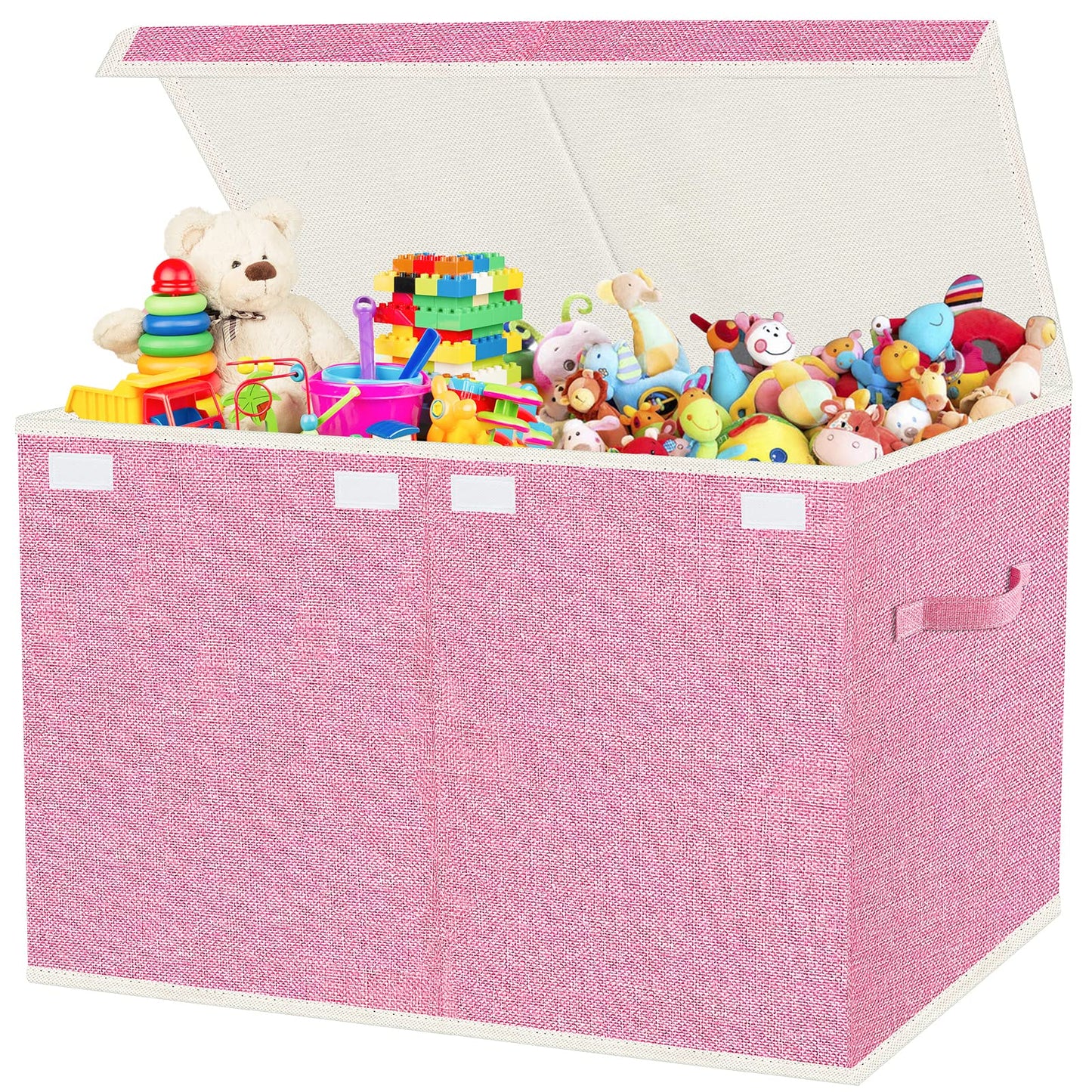 VERONLY Large Collapsible Toy Storage Box with Lid & Handles - Kids Organizer Chest for Toys, Clothes, Blankets (Pink, Nursery, Playroom, Bedroom)-24.5''×13''×16''