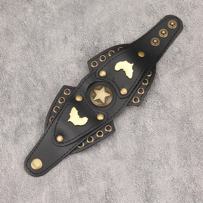 GelConnie Womens Black Leather Cuff Bracelet Wide Leather Biker Cuff Bracelet for Men Star Studded Punk Rock Wristband Gothic Bracelets