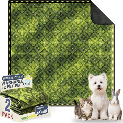 Washable Pee Pads for Dogs, Reusable Puppy Potty Training Pads, Ultra-Absorbent Thick Waterproof Leak-Proof Non-Slip Pads & Mat for Crate, Playpen, Floor, Whelping & Housebreaking , 2 Pack 48"x48"