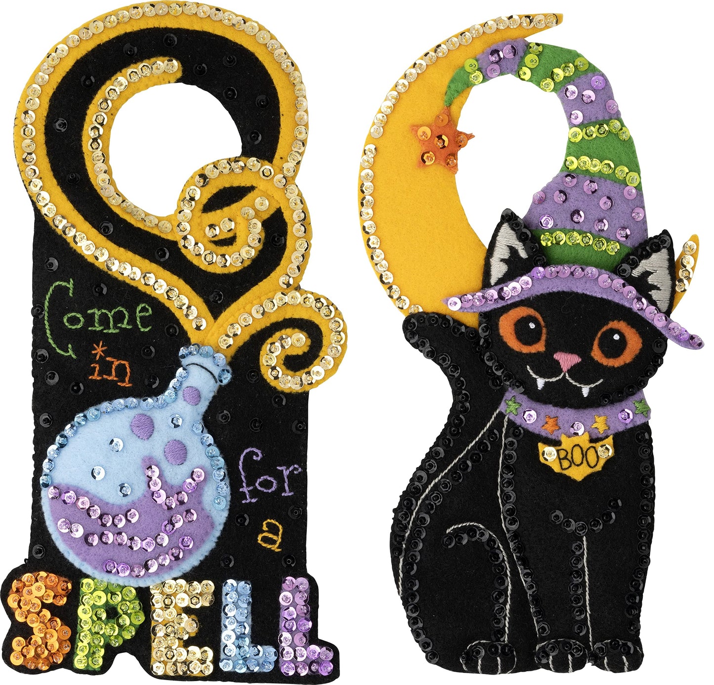 Bucilla Felt Applique 2 Piece Door Hanger Kit, Spellbound Greetings, Perfect for DIY Arts and Crafts, 89506E