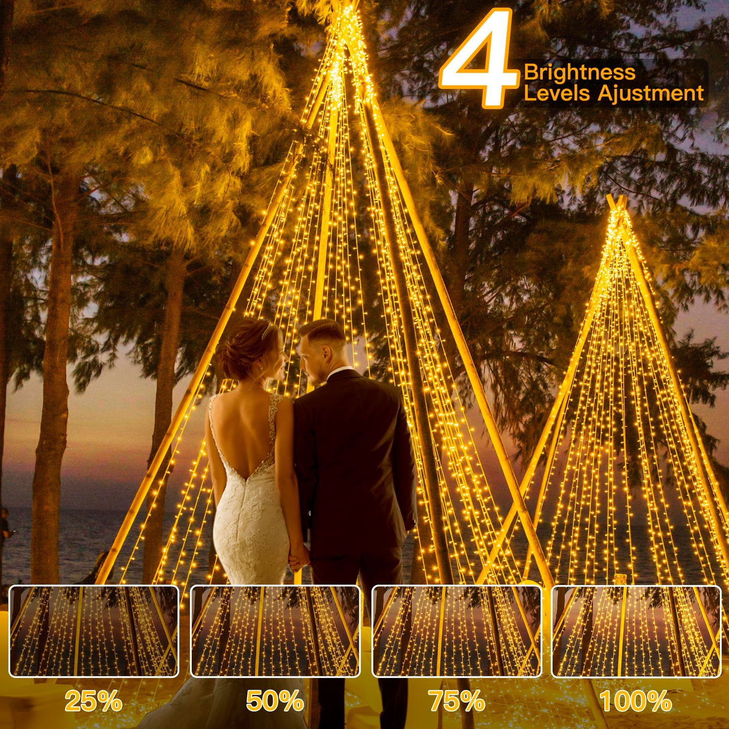 Ollny 400LED 131FT Christmas Lights Outdoor, Clear Wire Fairy Lights with Remote 3 Timer, Plug in 8 Modes String Lights for Bedroom Indoor Outside House Party Xmas Decorations, Warm White