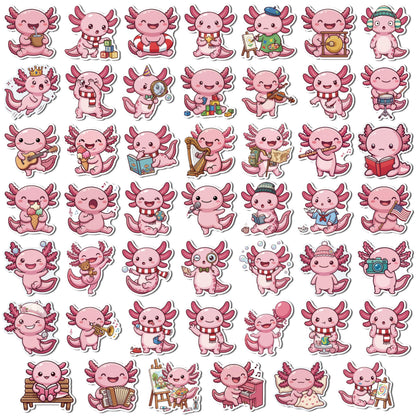 MALLMALL6 Axolotl Fridge Magnets, 48Pcs Cute Salamander Refrigerator Magnetic Sticker Summer Pink Decor Accessories with Ice Cream Guitar for Home Kitchen Office Locker Mailbox, Adorable Kawaii Gift