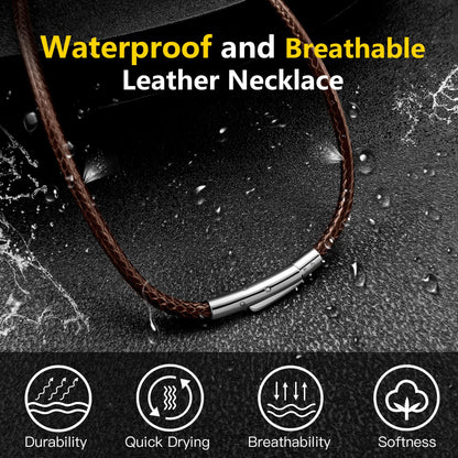 Oaldilee Mens Brown String Necklace Cord Leather Chain 3mm 22 Inch Braided Rope Jewellery Mens Waterproof Chain with Stainless Steel Clasp