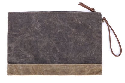Gootium Waxed Canvas Zip Folio Pencil Pouch - Office Supply Zippered Makeup Bag Multipurpose File Folder - Size 13"x9.4", Olive Drab