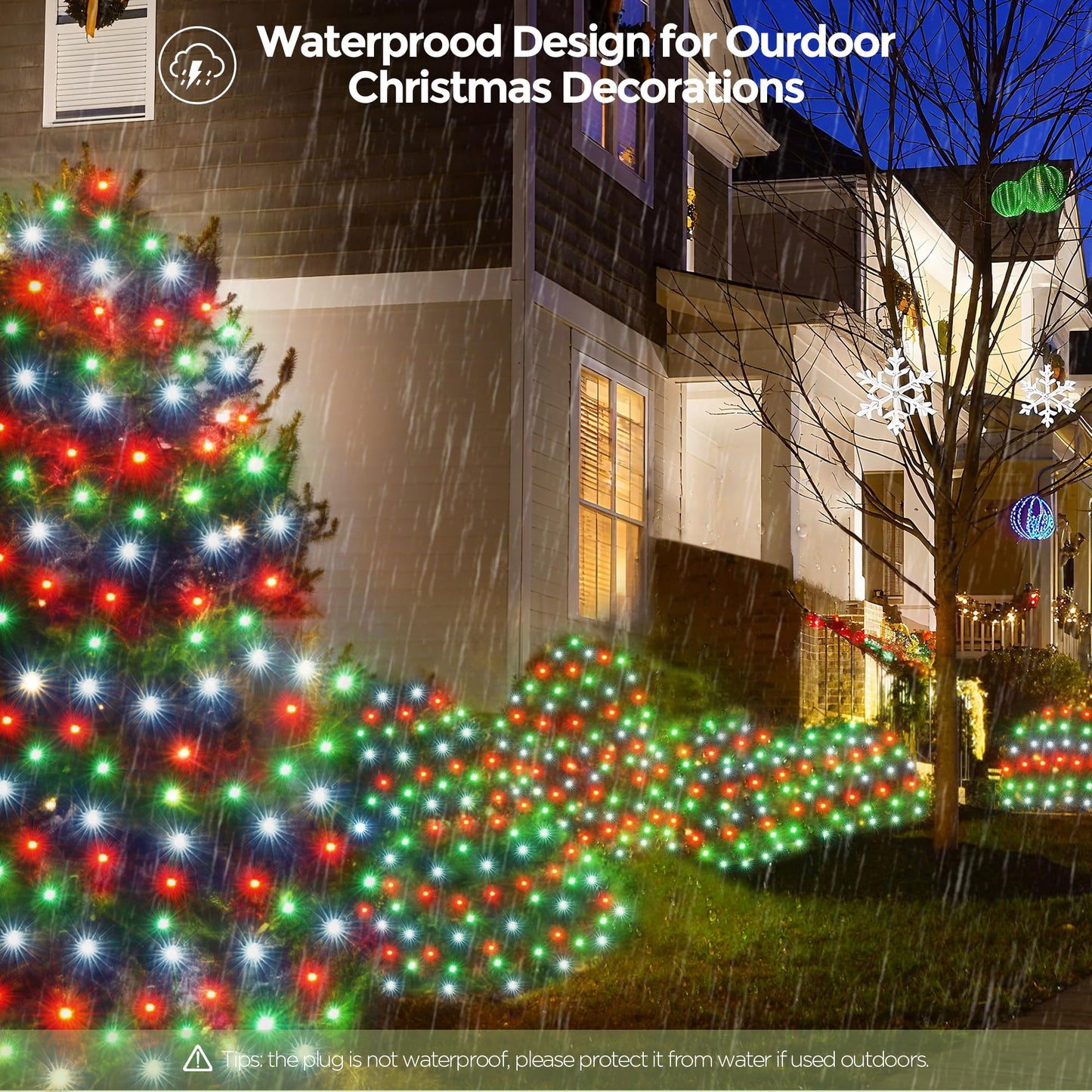 WBao Christmas Net Lights, 360LED 11.5ft x 6.9ft Christmas Lights with 8 Modes, Timer, End to End Connectable, Waterproof Design for Lawn, Bushes, Trees Outdoor Xmas Decorations, Red Green White