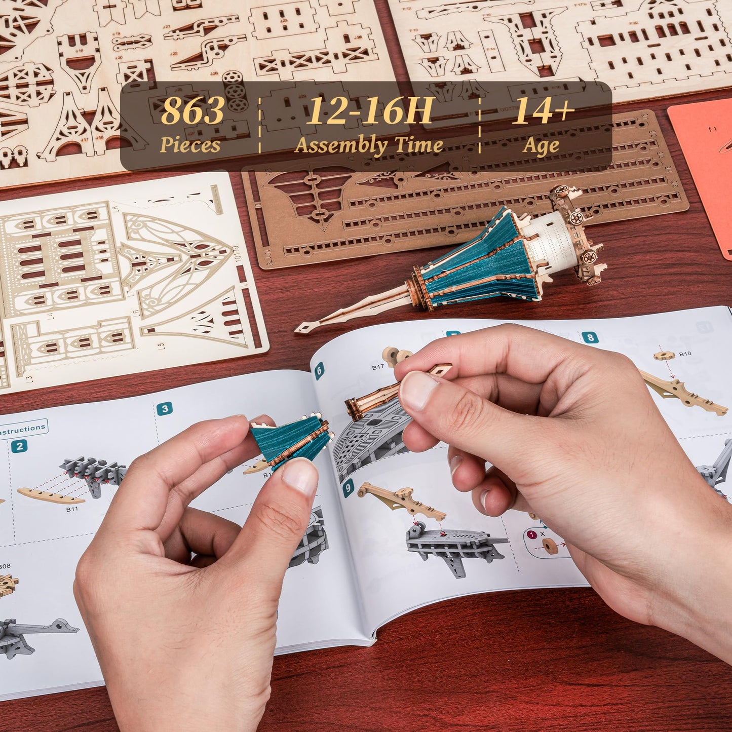 FUNPOLA 3D Wooden Puzzle Steam Castle Model – Steampunk Baroque Floating Castle DIY Building Kit