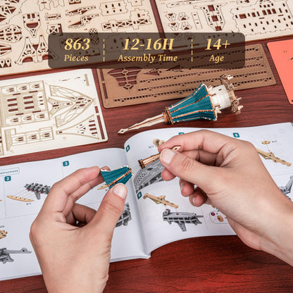 FUNPOLA 3D Wooden Puzzle Steam Castle Model – Steampunk Baroque Floating Castle DIY Building Kit