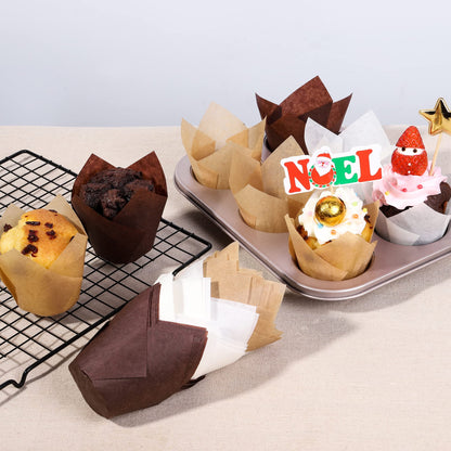 Bake Choice 200pcs White Tulip Cupcake Liners for Baking Cups European Parchment Paper Tulip Muffin Liners,Nordic Paper Cupcake Wrapper for Party, Christmas