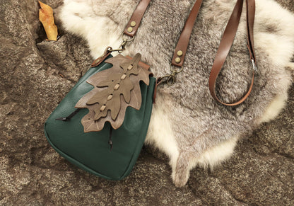 PROCOS Medieval Drawstring Faux Leather Shoulder Bag & Belt Pouch Renaissance Vintage Waist Pack Halloween Fairy ELF Cosplay (Green)