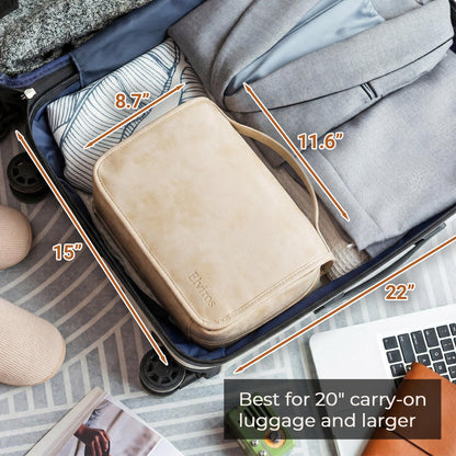 Elviros Hanging Travel Toiletry Bag for Women, 3-in-1 Large Makeup Bag and Cosmetic Organizer, Vegan Leather Waterproof Skincare Case for Travel Size Toiletries and Accessories, Gift for Women