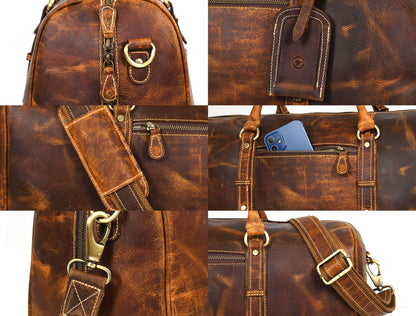 Aaron Leather Goods – Full Grain Leather Duffel Bags for Travel, Weekend, Overnight, and Sports Gym | Stylish Bags for Men and Women.