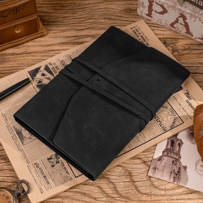 MINICAGIE Vintage Journal for Women Men Leather Bound Junk Journal Notebook 160 Pages Scrapbook Book of Shadows Journals for Writing Diary Travel Journaling Sketching, 5.9x 8.6 in, Soft Cover, Black