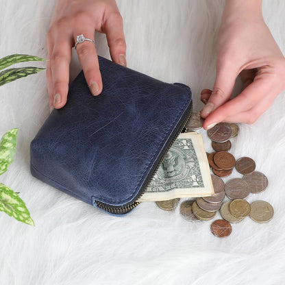 TheAntiq Full Grain Leather Cosmetic Bag – Zippered Makeup Pouch for Women, Small Travel Toiletry & Organizer Pouch for Purse, Premium Handmade Leather (5 × 4 × 2.5 in)