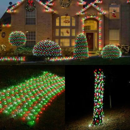 WBao Christmas Net Lights, 360LED 11.5ft x 6.9ft Christmas Lights with 8 Modes, Timer, End to End Connectable, Waterproof Design for Lawn, Bushes, Trees Outdoor Xmas Decorations, Red Green White
