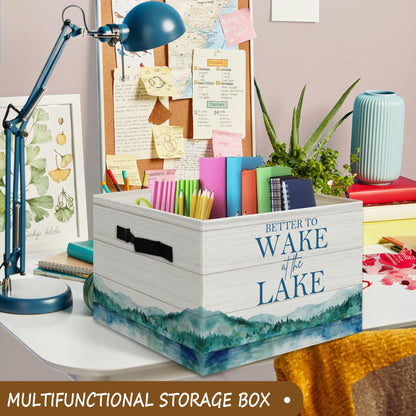 YSFUYZCT Lake House Cube Storage Bin, Lake House Gifts Collapsible Fabric Storage Cubes with Handles, Mountain Landscape Decorative Storage Boxes Baskets for Bedroom Bathroom, 14x10 Inch