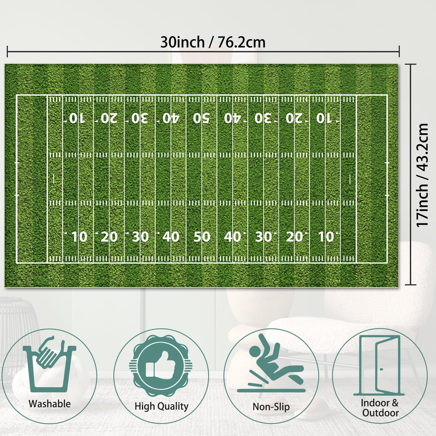 Front Door Mat, American Football Field Indoor Outdoor Entrance, Welcome Mats, Non-Slip Door Mats, Low Profile Front Door Mat,Entryway Mat for Porch Patio 17''x30''