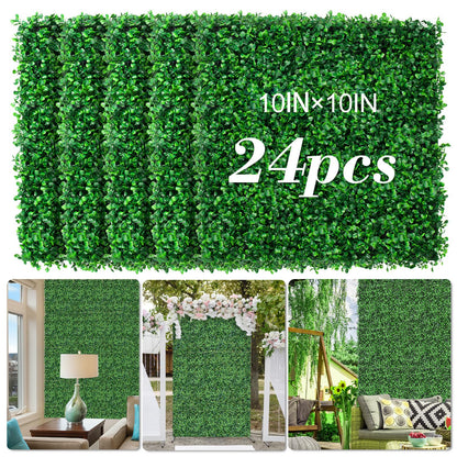 AOKIE 10"X10" Artificial Grass Wall, 24Pcs Boxwood Hedge Wall Panels UV-Anti Grass Backdrop Wall Decor, Greenery Privacy Hedge Screen for Indoor Outdoor Patio Balcony, Party Garden Fence Decor