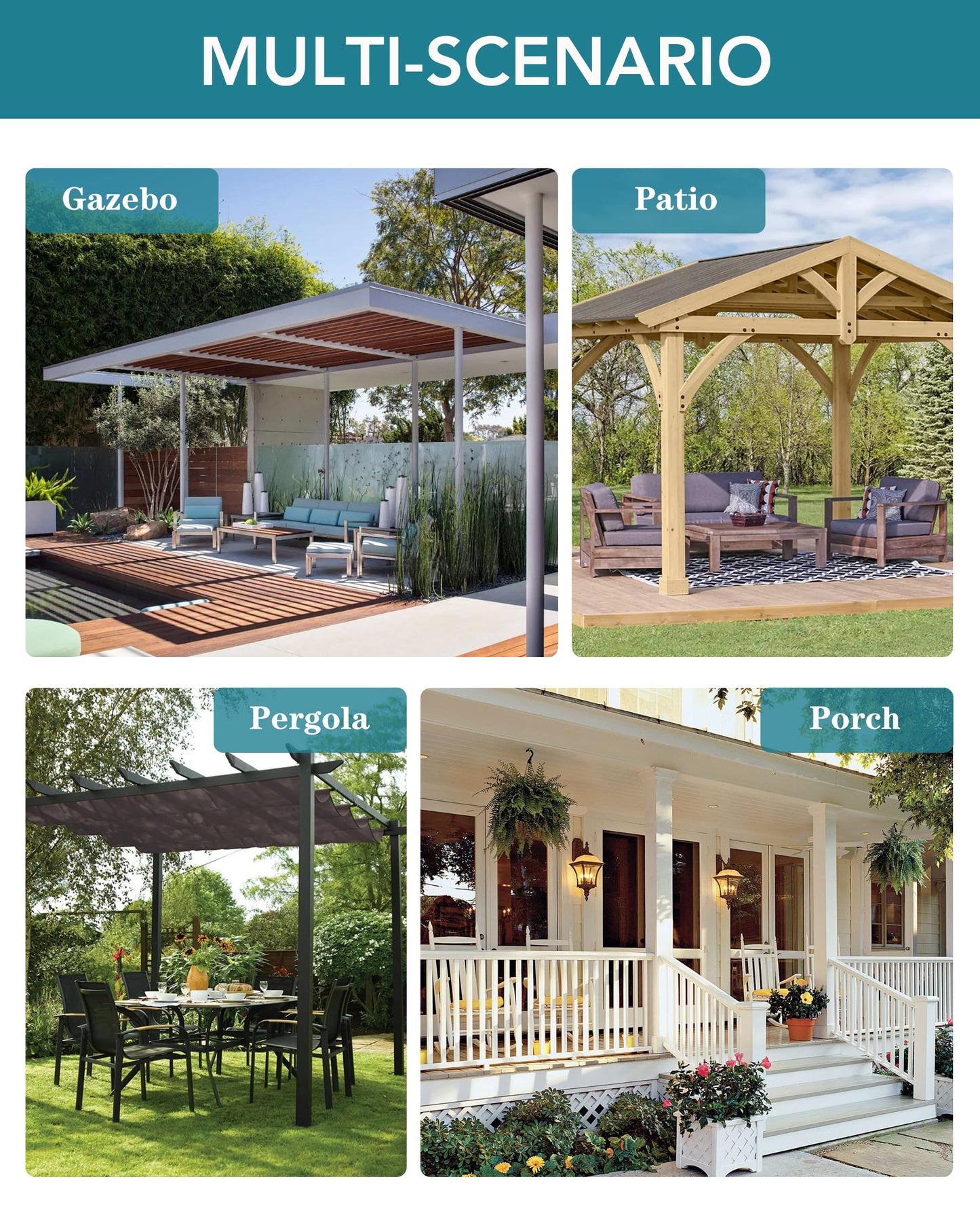 HolidayIdeas Outdoor Curtains for Patio Waterproof-4 Panels 54"x84"-Windproof Weatherproof Privacy Cream Outside Curtains-Grommet Top and Tab Bottom Drape for Gazebo, Porch, Pergola, Cabana, Backyard